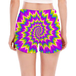Abstract Spiral Moving Optical Illusion Women's Split Running Shorts