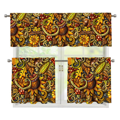 Abstract Sunflower Pattern Print 3 Piece Kitchen Curtains