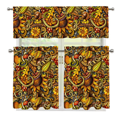 Abstract Sunflower Pattern Print 3 Piece Kitchen Curtains