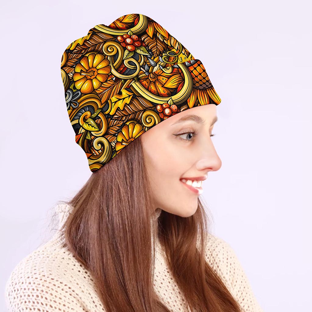 Abstract Sunflower Pattern Print Beanie