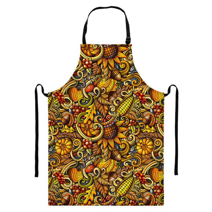 Abstract Sunflower Pattern Print Bib Apron With Pocket