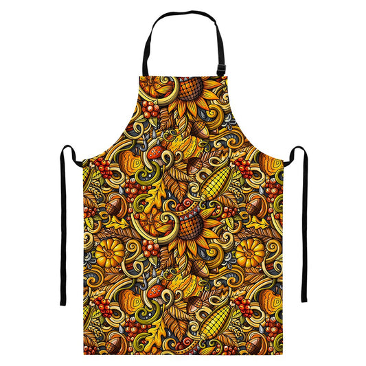 Abstract Sunflower Pattern Print Bib Apron With Pocket