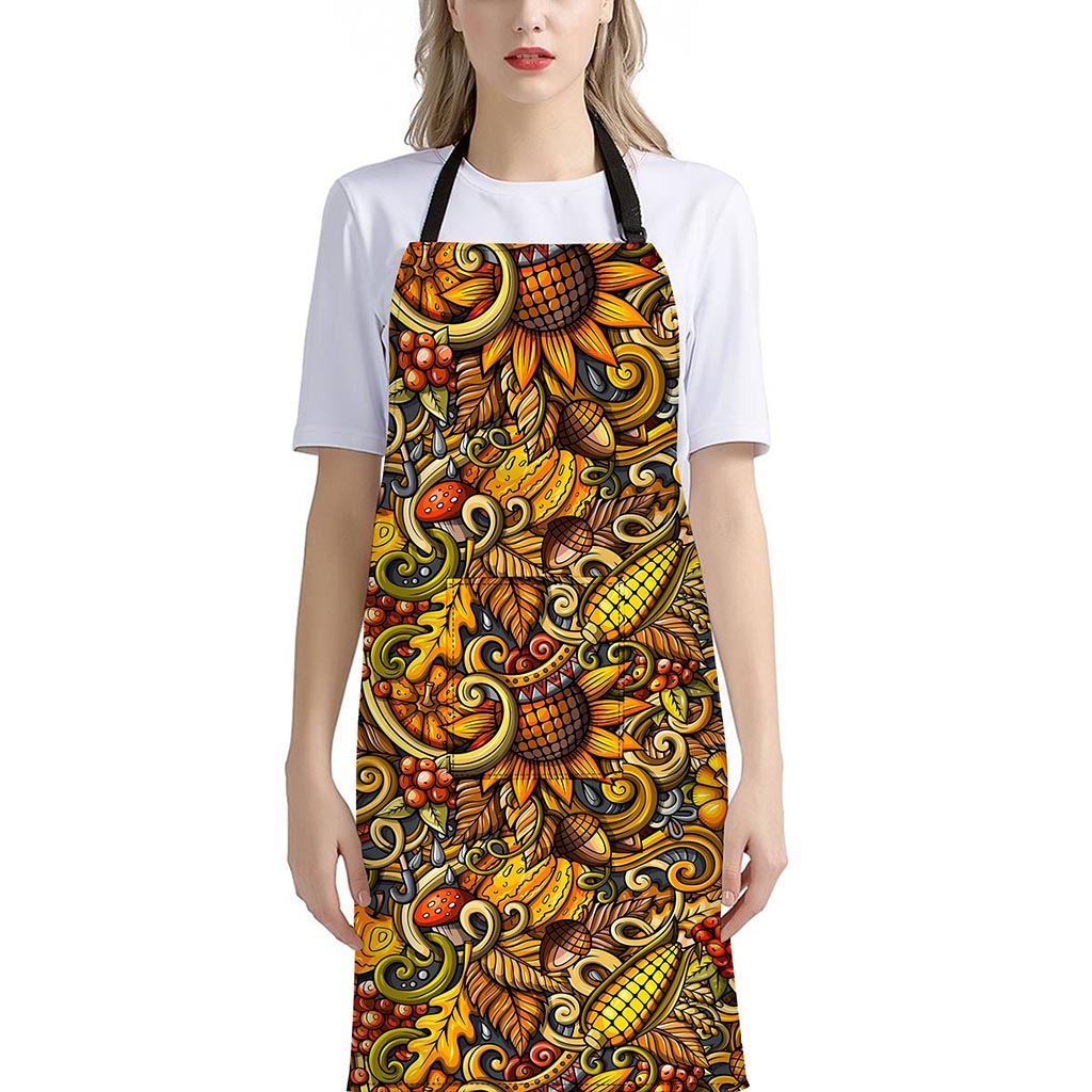 Abstract Sunflower Pattern Print Bib Apron With Pocket