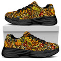 Abstract Sunflower Pattern Print Black Chunky Shoes