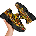 Abstract Sunflower Pattern Print Black Chunky Shoes