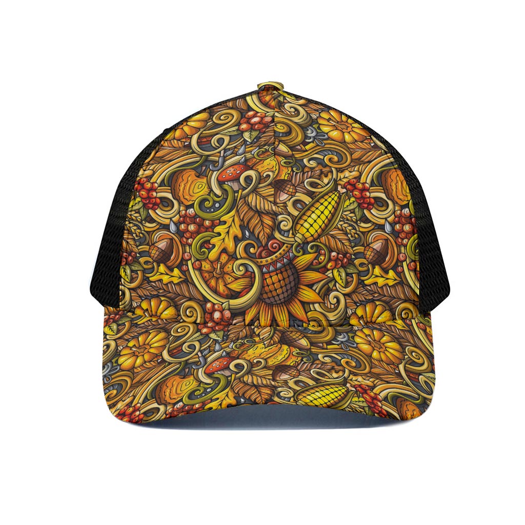 Abstract Sunflower Pattern Print Black Mesh Trucker Cap