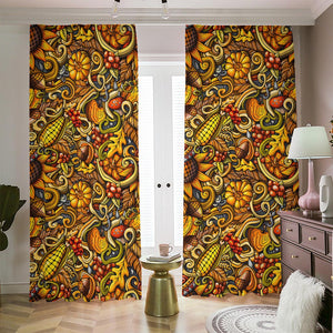 Abstract Sunflower Pattern Print Blackout Pencil Pleat Curtains