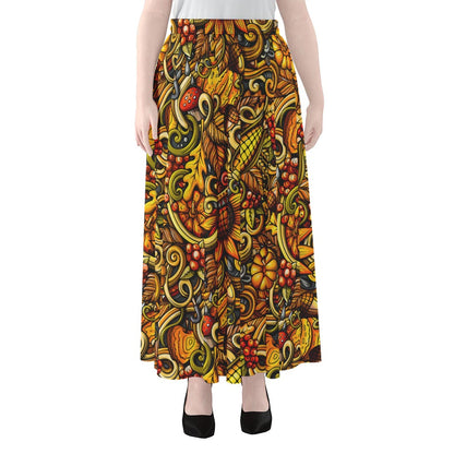 Abstract Sunflower Pattern Print Chiffon Maxi Skirt