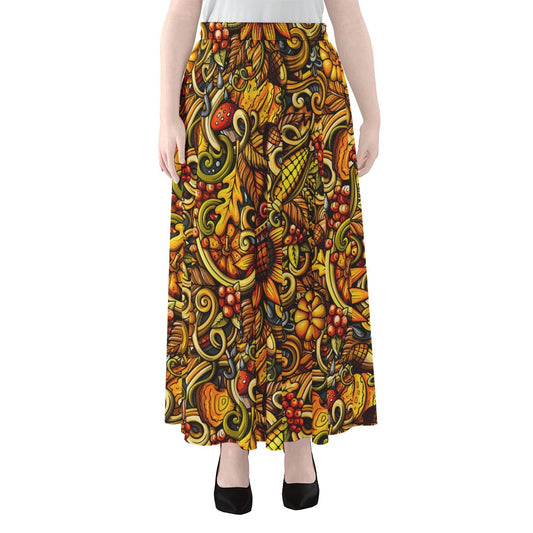 Abstract Sunflower Pattern Print Chiffon Maxi Skirt