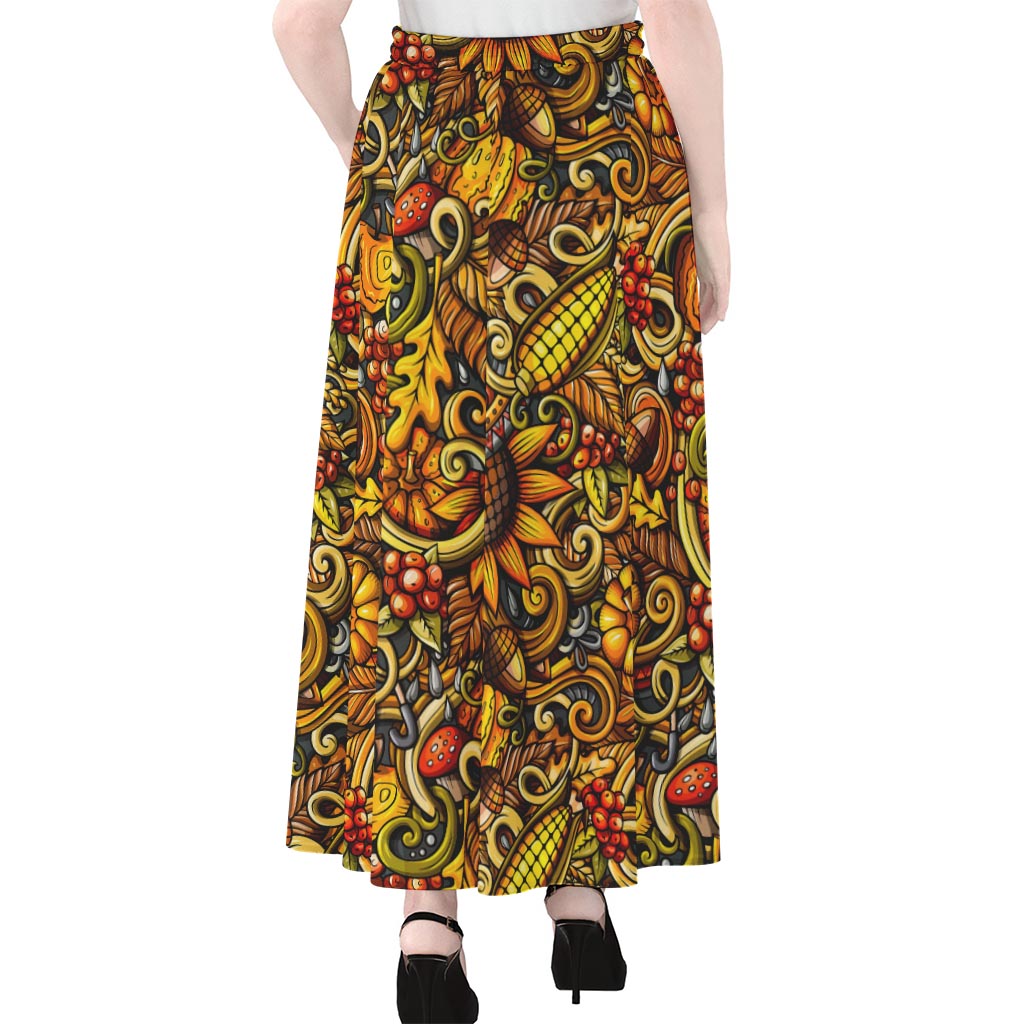 Abstract Sunflower Pattern Print Chiffon Maxi Skirt