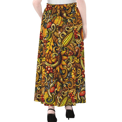 Abstract Sunflower Pattern Print Chiffon Maxi Skirt