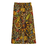 Abstract Sunflower Pattern Print Cotton Front Slit Maxi Skirt