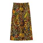 Abstract Sunflower Pattern Print Cotton Front Slit Maxi Skirt