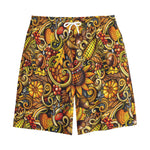 Abstract Sunflower Pattern Print Cotton Shorts