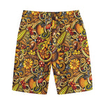 Abstract Sunflower Pattern Print Cotton Shorts