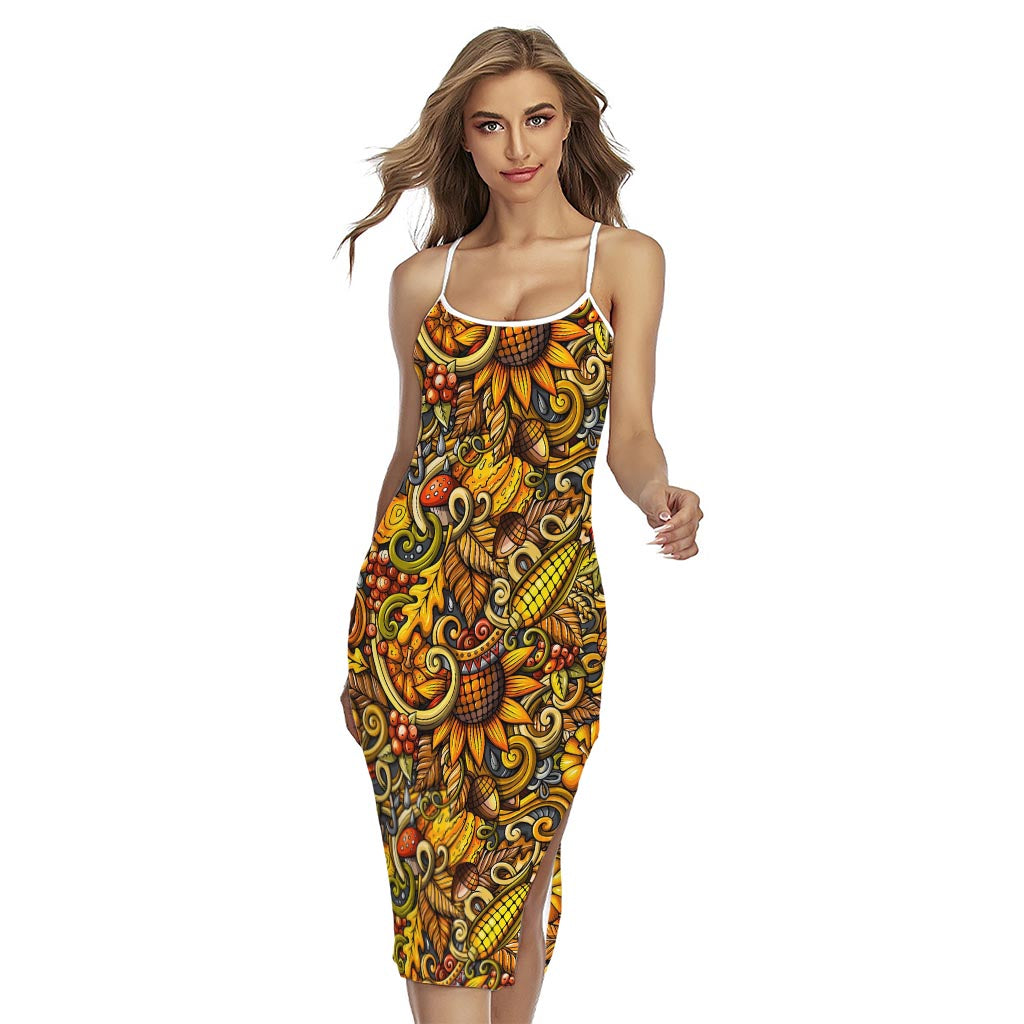 Abstract Sunflower Pattern Print Cross Back Cami Dress