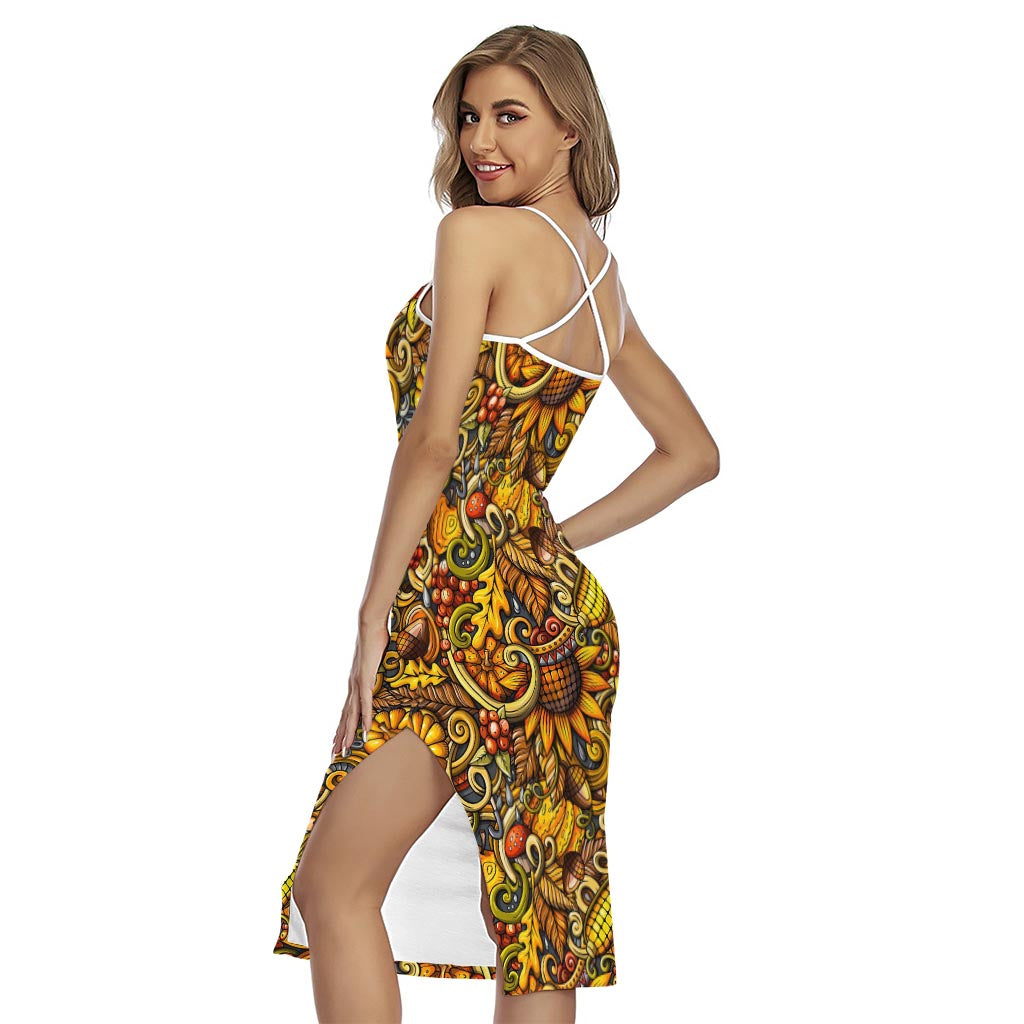 Abstract Sunflower Pattern Print Cross Back Cami Dress