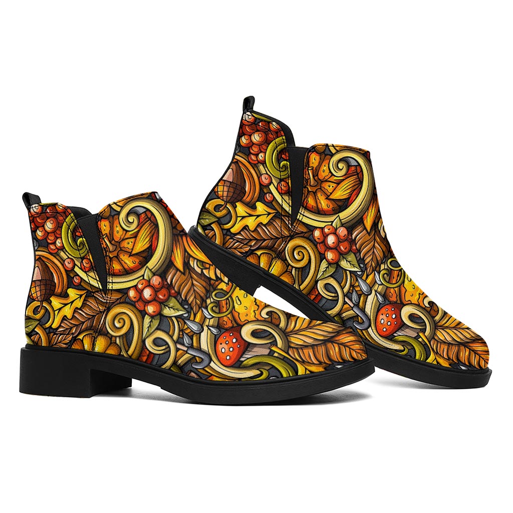 Abstract Sunflower Pattern Print Flat Ankle Boots