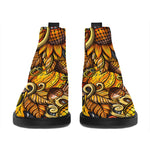 Abstract Sunflower Pattern Print Flat Ankle Boots
