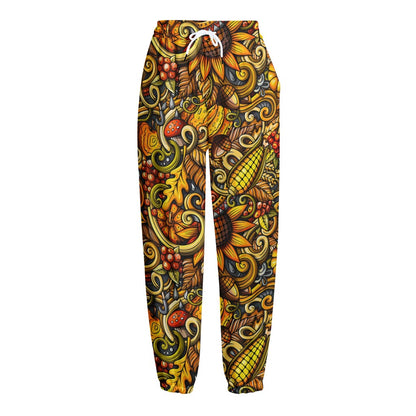Abstract Sunflower Pattern Print Fleece Lined Knit Pants