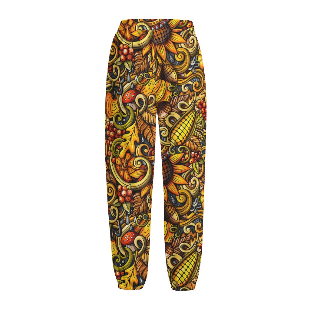 Abstract Sunflower Pattern Print Fleece Lined Knit Pants