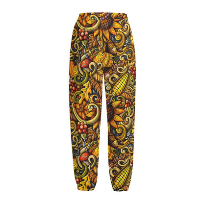 Abstract Sunflower Pattern Print Fleece Lined Knit Pants