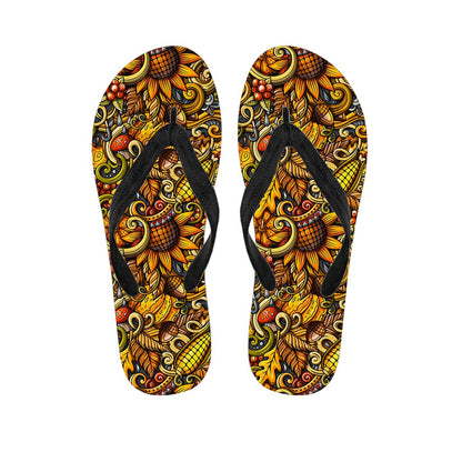 Abstract Sunflower Pattern Print Flip Flops