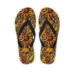 Abstract Sunflower Pattern Print Flip Flops