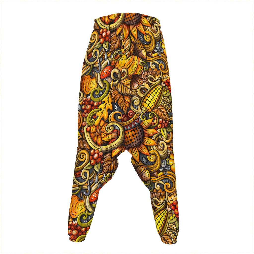 Abstract Sunflower Pattern Print Hammer Pants