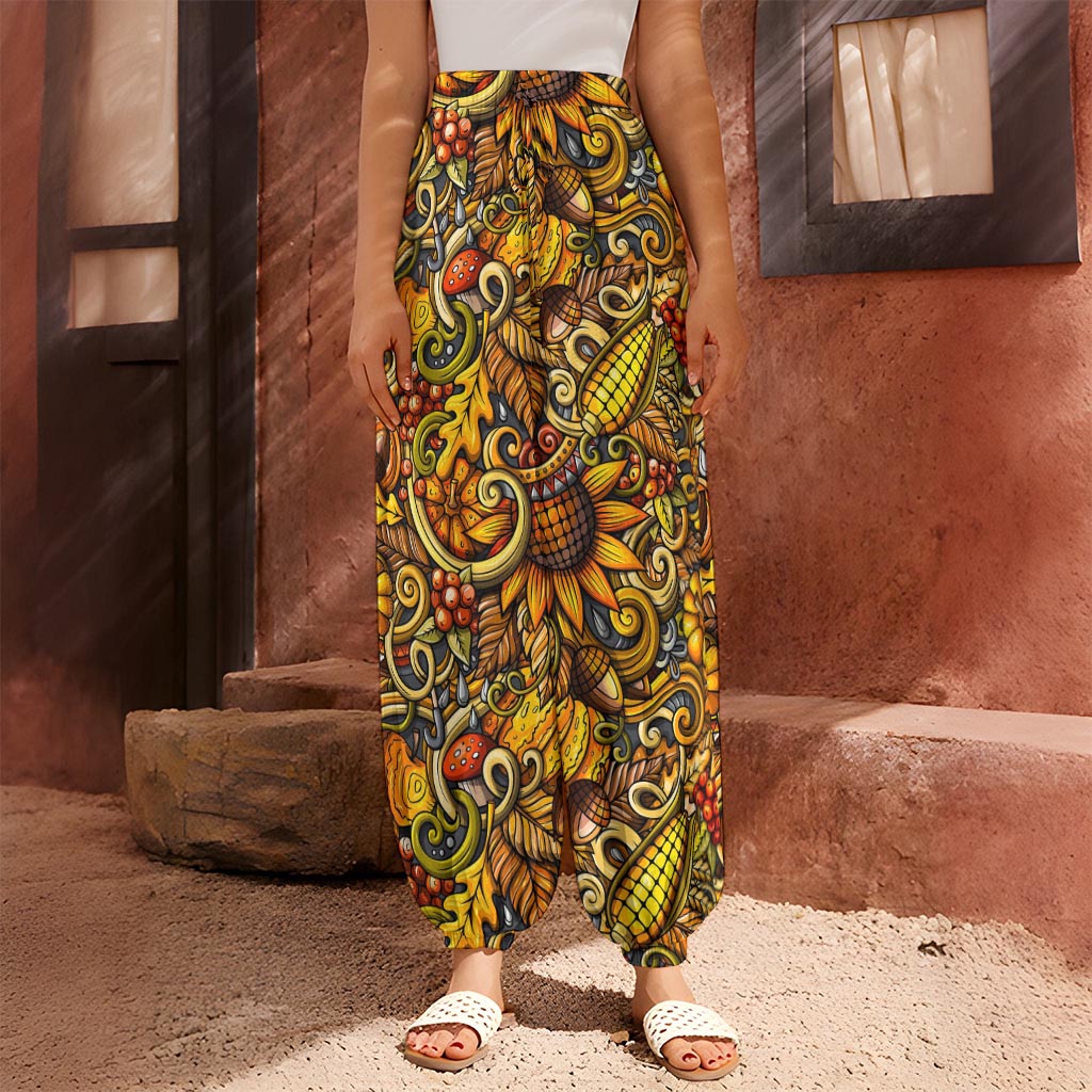 Abstract Sunflower Pattern Print Harem Pants