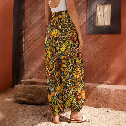 Abstract Sunflower Pattern Print Harem Pants