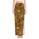 Abstract Sunflower Pattern Print High Slit Maxi Skirt
