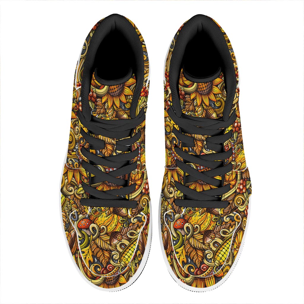 Abstract Sunflower Pattern Print High Top Leather Sneakers