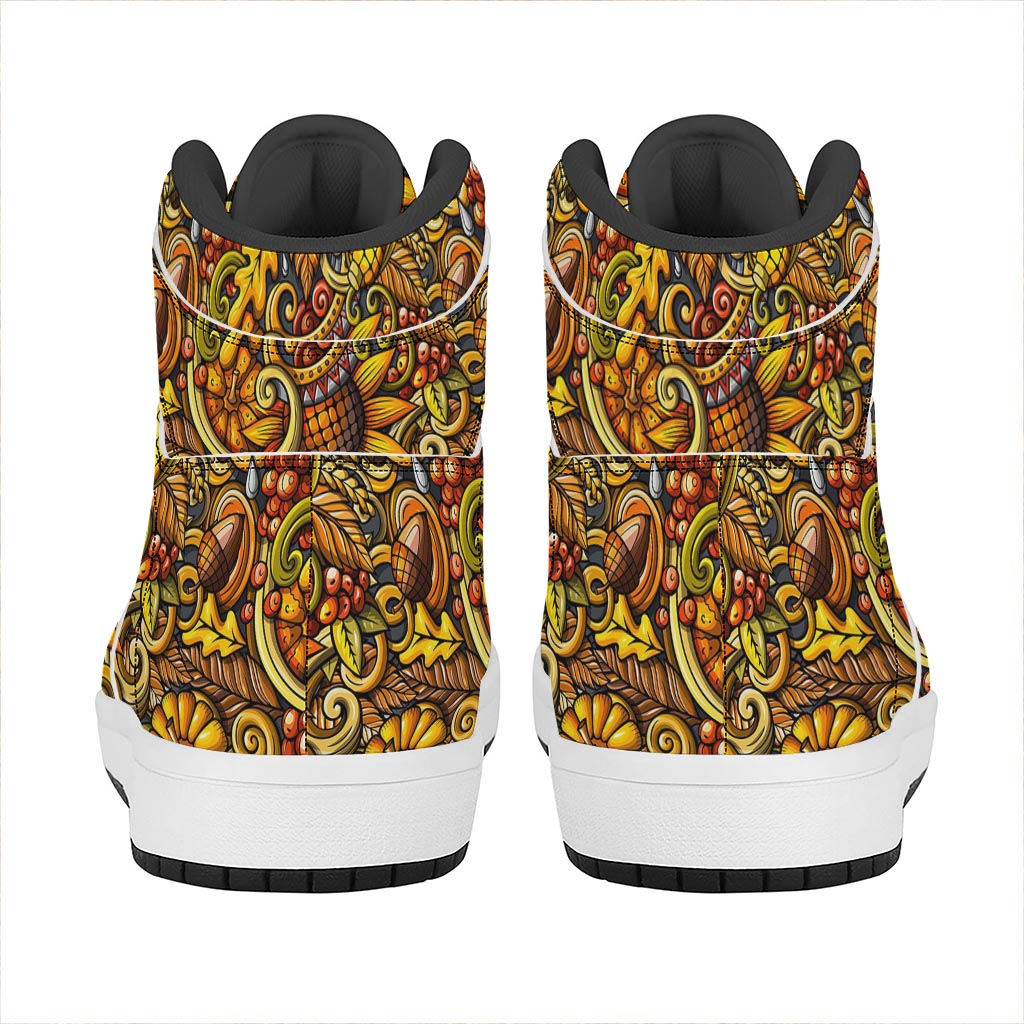 Abstract Sunflower Pattern Print High Top Leather Sneakers