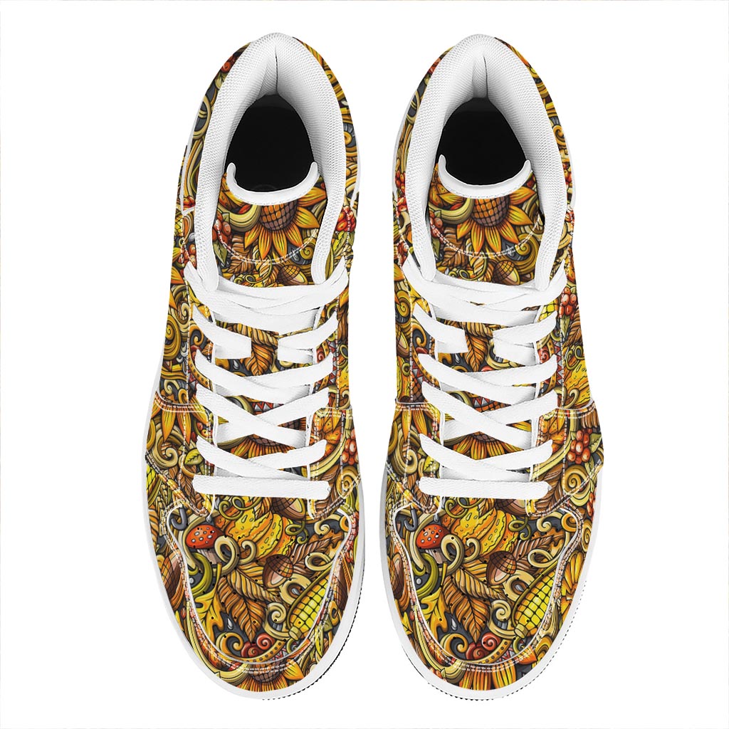 Abstract Sunflower Pattern Print High Top Leather Sneakers
