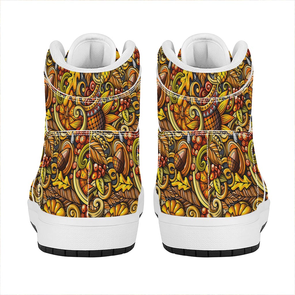 Abstract Sunflower Pattern Print High Top Leather Sneakers