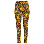Abstract Sunflower Pattern Print High-Waisted Pocket Leggings