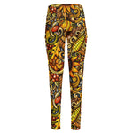 Abstract Sunflower Pattern Print High-Waisted Pocket Leggings