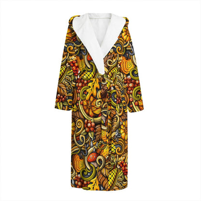 Abstract Sunflower Pattern Print Hooded Bathrobe