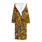 Abstract Sunflower Pattern Print Hooded Bathrobe