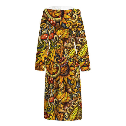 Abstract Sunflower Pattern Print Hooded Bathrobe