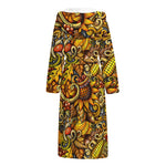 Abstract Sunflower Pattern Print Hooded Bathrobe