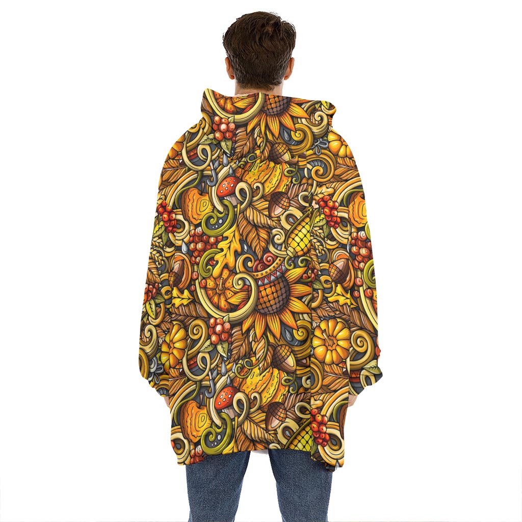 Abstract Sunflower Pattern Print Hoodie Blanket