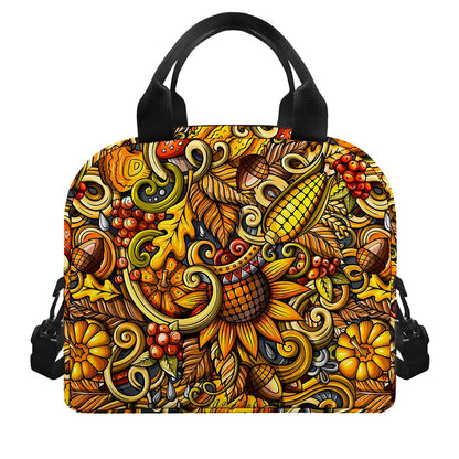 Abstract Sunflower Pattern Print Insulated Lunch Bag