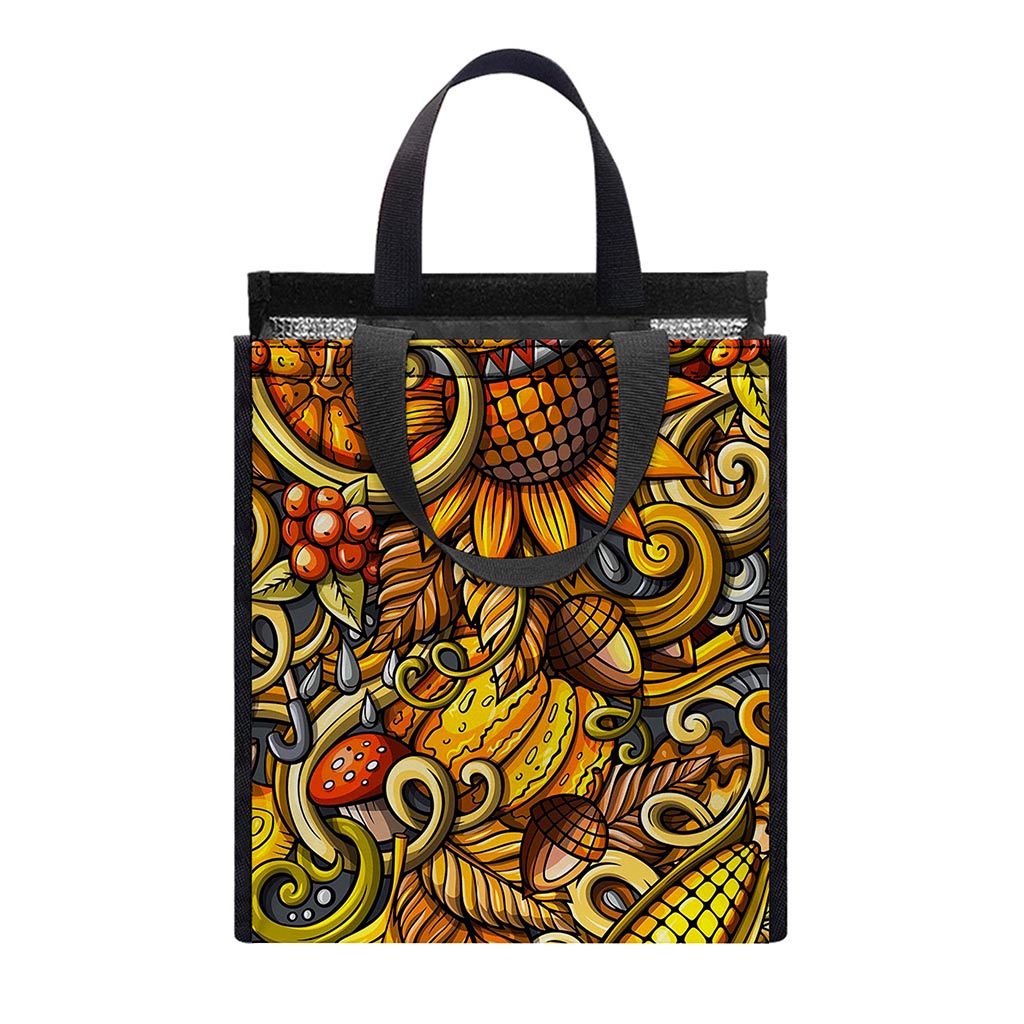 Abstract Sunflower Pattern Print Insulated Lunch Tote
