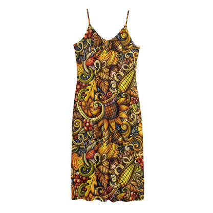 Abstract Sunflower Pattern Print Jersey Midi Cami Dress