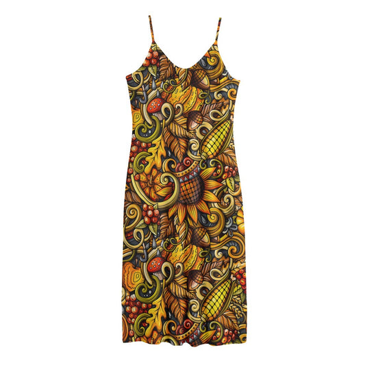 Abstract Sunflower Pattern Print Jersey Midi Cami Dress