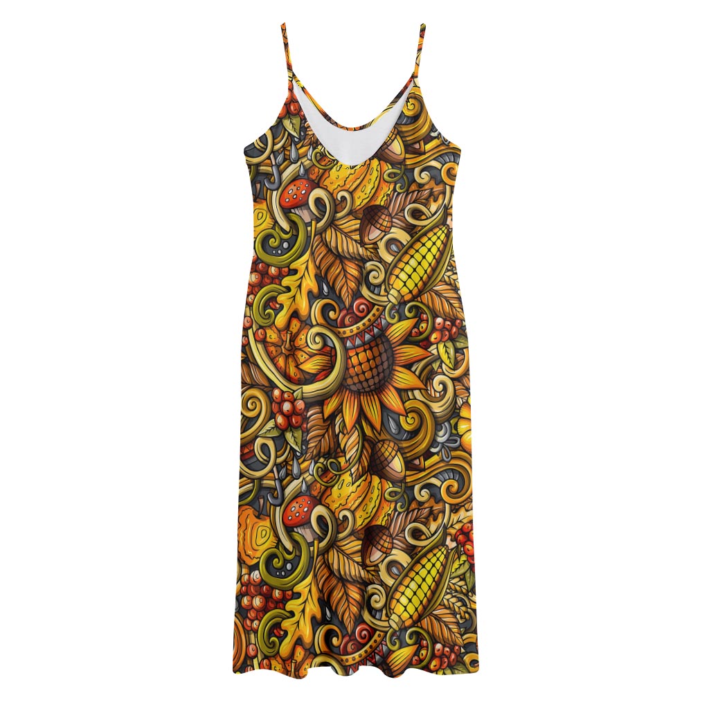 Abstract Sunflower Pattern Print Jersey Midi Cami Dress