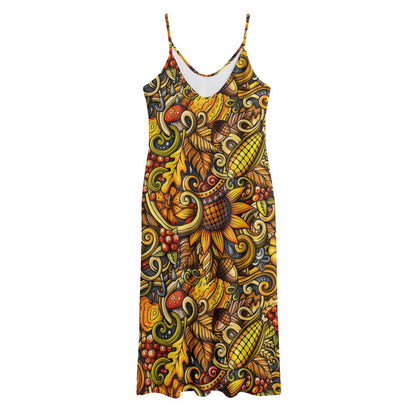 Abstract Sunflower Pattern Print Jersey Midi Cami Dress