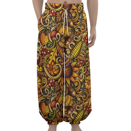 Abstract Sunflower Pattern Print Lantern Pants